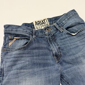 Ariat M4 Mens 33x36(35) Low Rise Boot Leg Blue Denim Whiskered Western Work